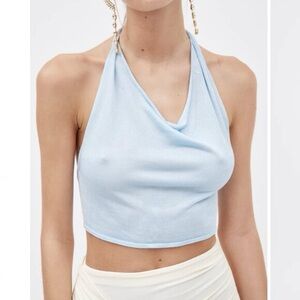 AYA MUSE Cinnabar Knit Halter Top In Blue